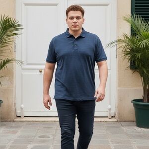 American Outdoorsman Polo Shirt Mens M Blue Performance Short Sleeve Golf Casual